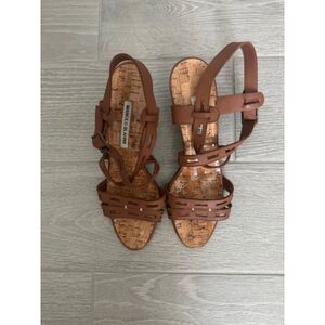 Manolo Blahnik Strappy Tan Leather Sandals, Size 39, Made in Italy.